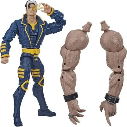 Figura Marvel Legends X-Man de fato azul e amarelo com braços extra