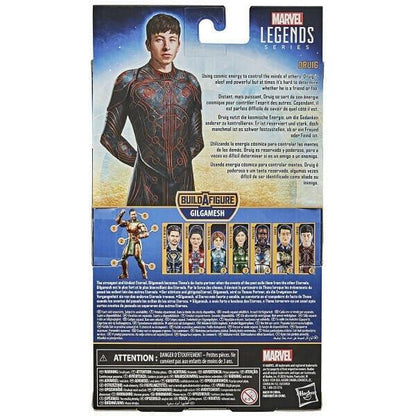 Parte de trás da embalagem Marvel Legends Druig com a coleção The Eternals