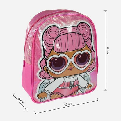 Mochila Glitter LOL Surprise com medidas de 31 x 25 x 10 cm