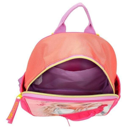Mochila Top Model aberta com interior rosa