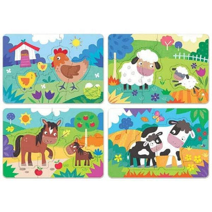 Quatro puzzles My First Puzzle Mamãs e Bebés com galinha, ovelha, cavalo e vaca
