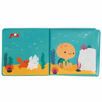 O meu Livro Mágico do Banho aberto com ilustrações do mar