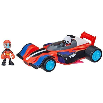 Pj Masks Flash Cruiser vermelho e azul com figura ao lado