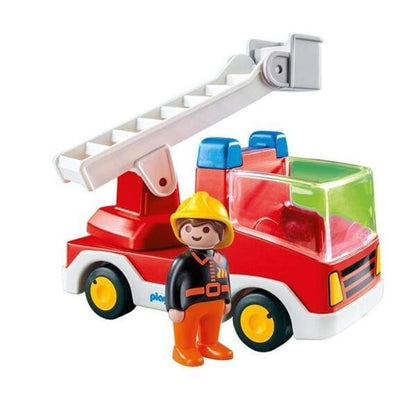 Carro dos bombeiros Playmobil 1.2.3 vermelho com escada e bombeiro