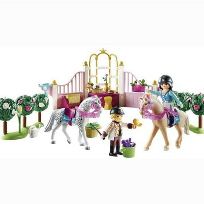 Playmobil Aulas de Equitação no Estábulo montado, com dois cavalos, cavaleira e criança
