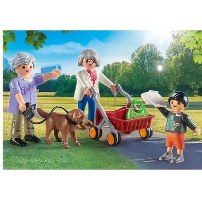 Playmobil 70990 avós e neto a passear o cão num parque