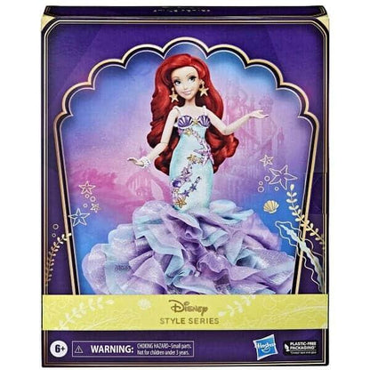 Princesa Disney Ariel Style dentro da caixa, com vestido lilás de folhos