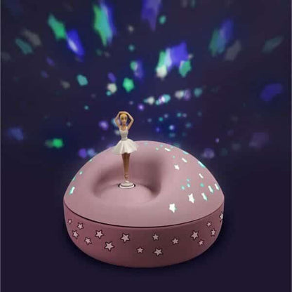 Projetor de Estrelas Musical - Bailarina aceso, a projetar estrelas coloridas no escuro