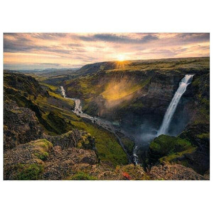Imagem do Puzzle Cascata Haifoss: queda de água num desfiladeiro ao pôr do sol