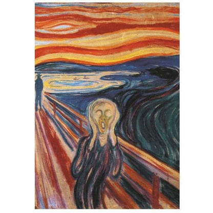 Imagem do Puzzle The Scream: figura com as mãos na cara sob céu alaranjado