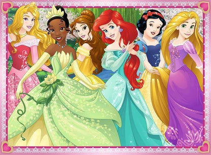Puzzle 200 peças XXL Princesas Disney: Aurora, Tiana, Bela, Ariel, Branca de Neve e Rapunzel