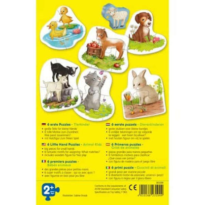Verso da caixa do Puzzle Animais Bebés com os seis puzzles de animais