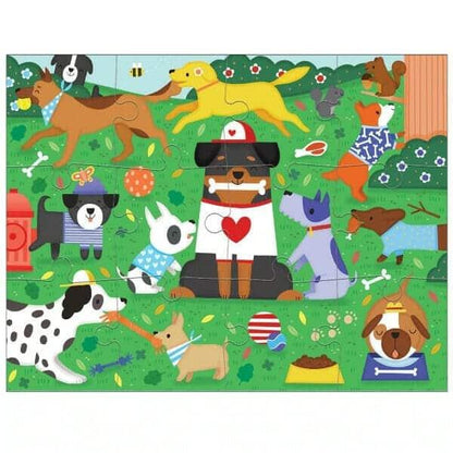 Puzzle Cães 12 pçs: imagem completa de cães a brincar num jardim
