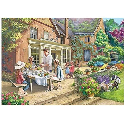 Imagem do Puzzle Falcon Country House Retreat: família à mesa num jardim florido