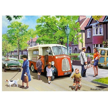 Imagem do Puzzle The Milkman com leiteiro, crianças e casas de tijolo