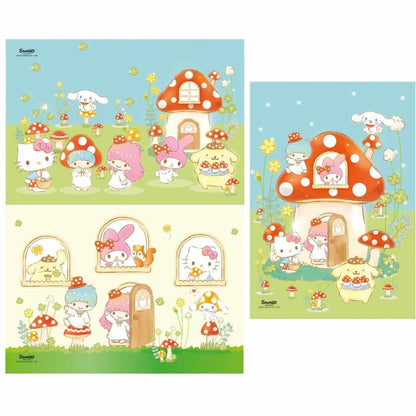 Imagens do Puzzle Hello Kitty com casas-cogumelo e amigos