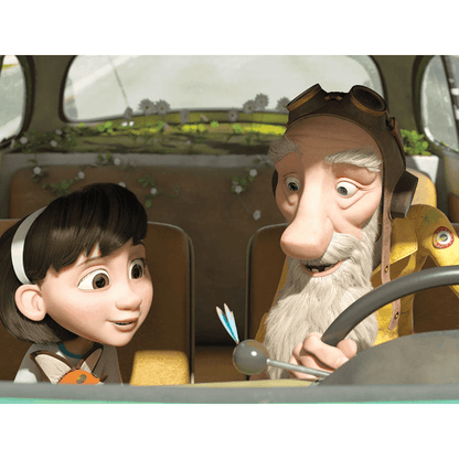 Puzzle Little Prince 24 pçs: imagem da menina e do aviador dentro de um carro