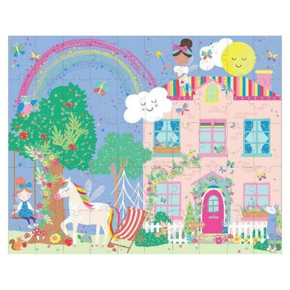 Puzzle Mágico Fadas Arco-íris 50 pçs com casa, fadas e arco-íris