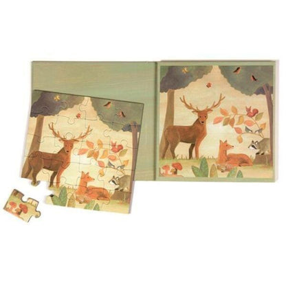Dois puzzles magnéticos Floresta montados com veado e raposa