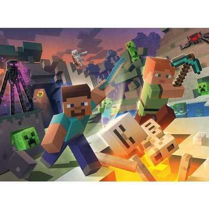 Puzzle Minecraft XXL 100 pçs: Steve e Alex a fugir de criaturas