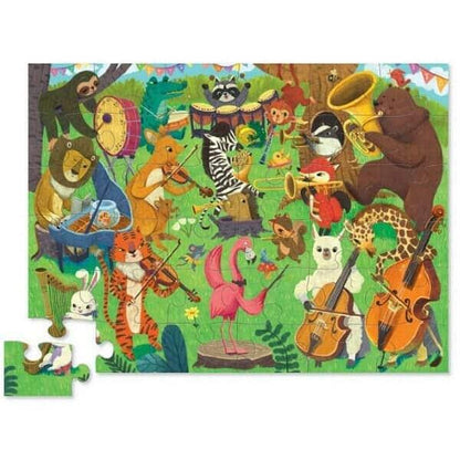 Puzzle Orquestra Animal 36 peças montado com animais a tocar instrumentos
