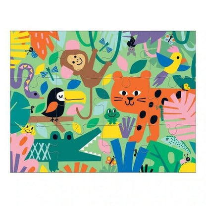 Puzzle Selva montado com macaco, tucano, jaguar e crocodilo
