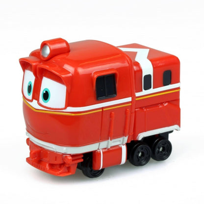 Comboio Robot Trains Alf vermelho com olhos azuis, vista frontal lateral