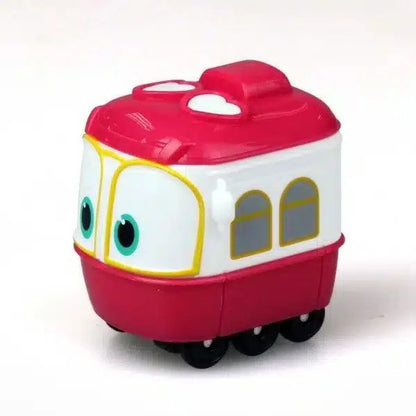 Comboio Robot Trains Selly vermelho e branco com olhos azuis