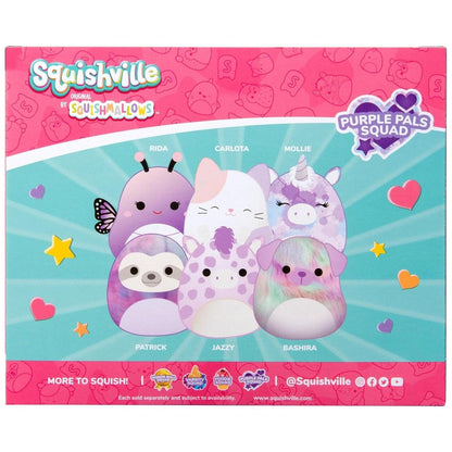 Parte de trás da caixa Squishville Mini Squishmallows Esquadrão Violeta