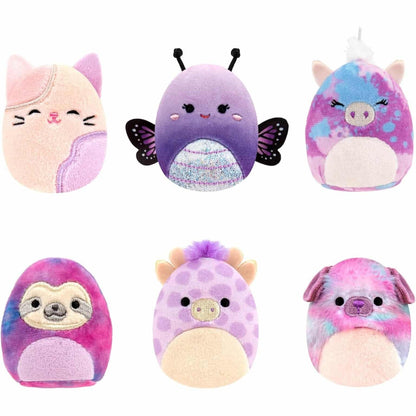 Seis peluches Squishville Esquadrão Violeta em tons de lilás e rosa