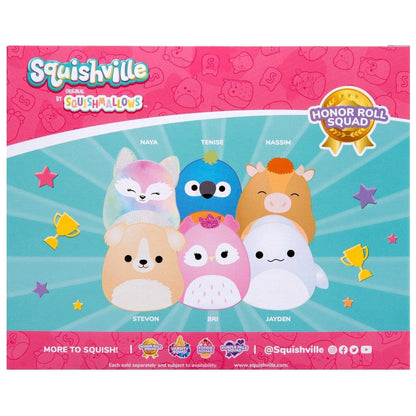 Squishville Mini Squishmallows Esquadrão do Quadro de Honra: verso da caixa com as personagens