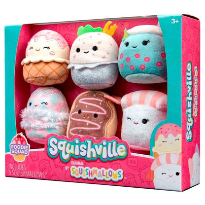 Caixa do Squishville Mini Squishmallows Esquadrão Gastronómico vista em ângulo