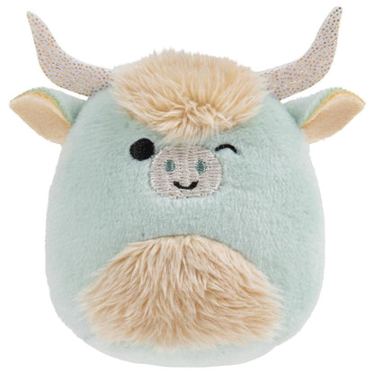 Mini Squishmallow vaca de cornos, verde-água, do Esquadrão Universitário