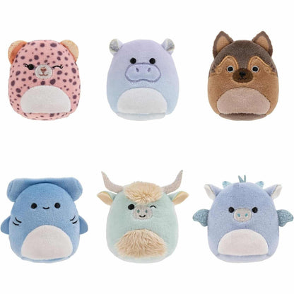 Seis peluches Mini Squishmallows do Esquadrão Universitário lado a lado