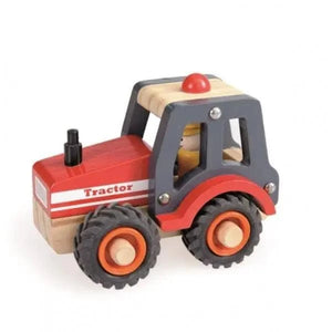Apresentamos Tractor de madeira vermelho com o SKU 721104023 recomendado para + 12 meses