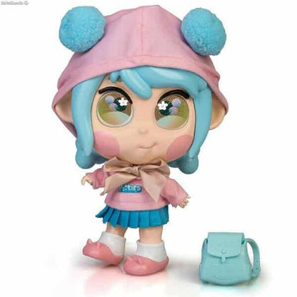 Trottie Mia com gorro rosa, cabelo azul e mochila