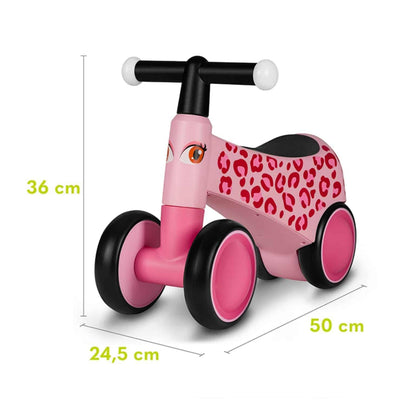 Veículo de Equilíbrio Elefante Rosa com medidas: 36 cm de altura e 50 cm de comprimento