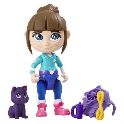 Figura Vet Squad Ava com o gato Leo roxo, mochila e acessórios