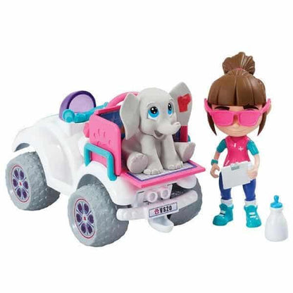 Vet Squad Quad de resgate branco com figura de veterinária e elefante bebé