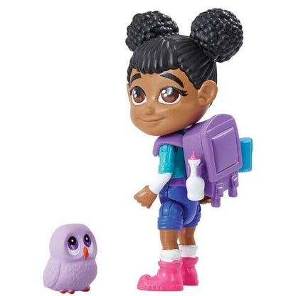 Figura Robin com mochila lilás e a coruja Snowy
