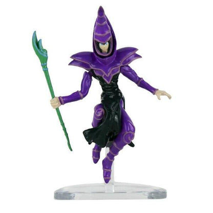 Figura Yu-Gi-Oh! Dark Magician roxa com bastão verde, sobre base